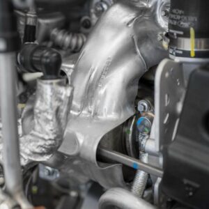 Closeup of an EcoBoost turbocharger.